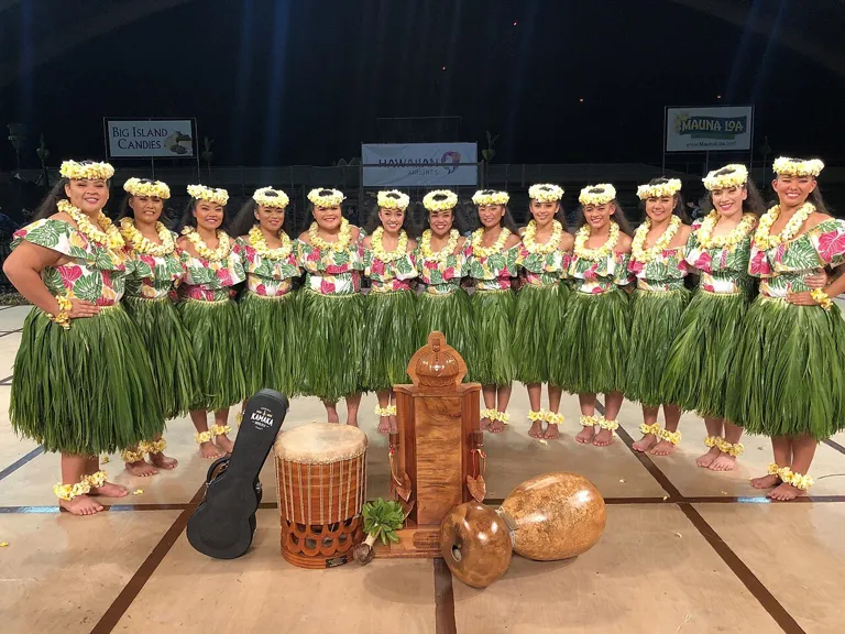 Hula Hālau O Kamuela under the direction of Kumu Hula Kauʻi Kamanaʻo and Kunewa Mook - 2019 Overall Winners of the Merrie Monarch Festival - Hilo HI - Lokalia Montgomery Perpetual Trophy.jpg